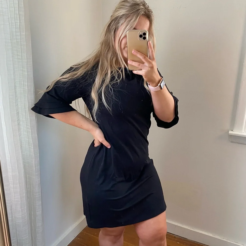 Revolve Susana Mónaco Black Bell Sleeve Knee Length Dress Large